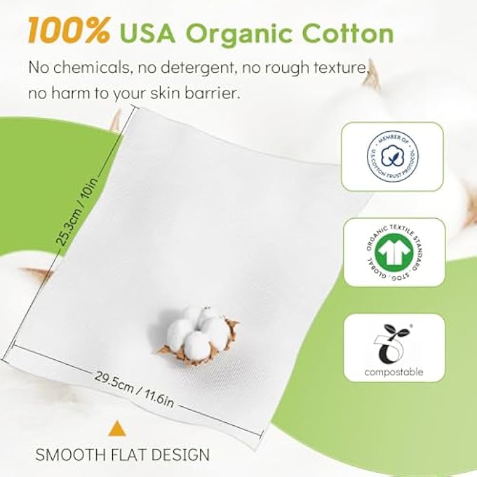 Classycoo 2 PACK DISPOSABLE FACE TOWEL XL, 100% COTTON, SOFT FOR SENSITIVE-SKIN FACIAL TOWELETTE WIPES CLEAN TOWELS, ODOR-FREE, MAKEUP REMOVER CLOTHS FOR HAND DRY WIPE - Image 4